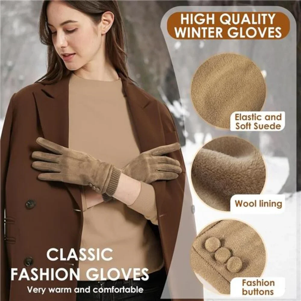 Womens Winter Touchscreen Gloves Fleece Lined Windproof Warm Phone Suede Thick